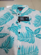 Men's Printed Half Sleeves Spread Collar Casual Shirt White & Light Green
