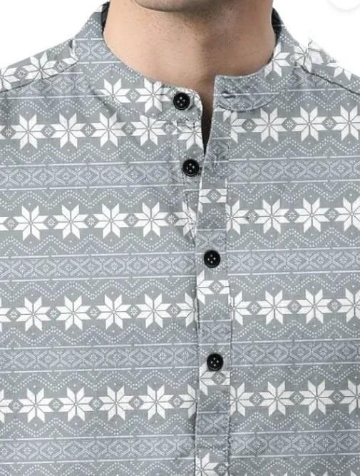 Men's Printed Spread Collar Casual Shirt Grey & White