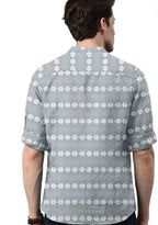 Men's Printed Spread Collar Casual Shirt Grey & White