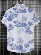 Men's Printed Half Sleeves Regular Collar Casual Shirt White & NavyBlue