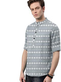 Men's Printed Spread Collar Casual Shirt Grey & White