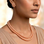 Multilayer Golden Brown Pearl Set With Earrings (Pack of 1)
